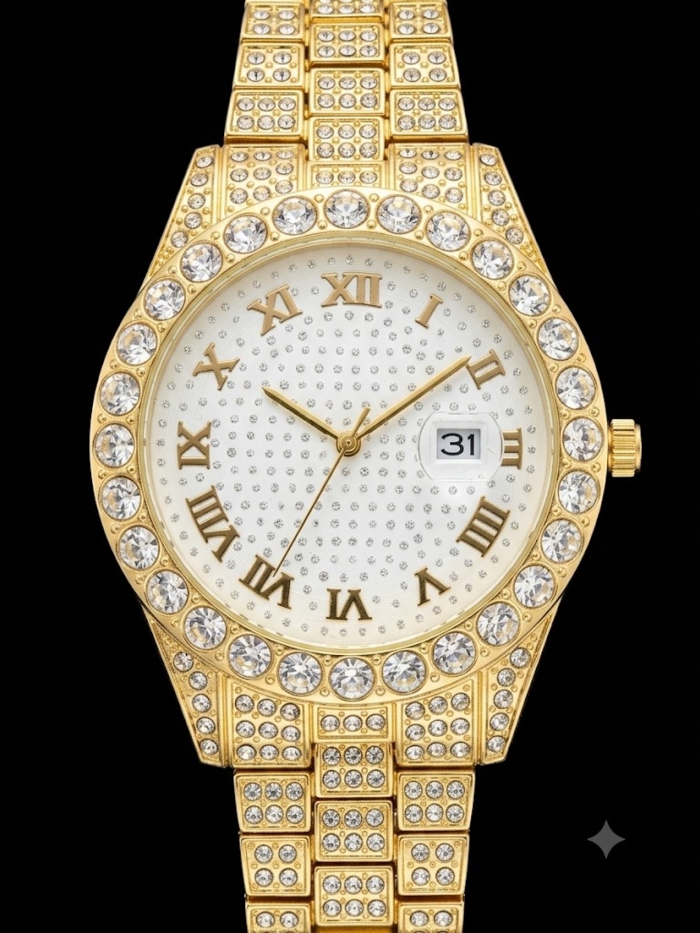 Gold Crystal Accent Iced Out Amazing Luxury Watch with White Dial NEW